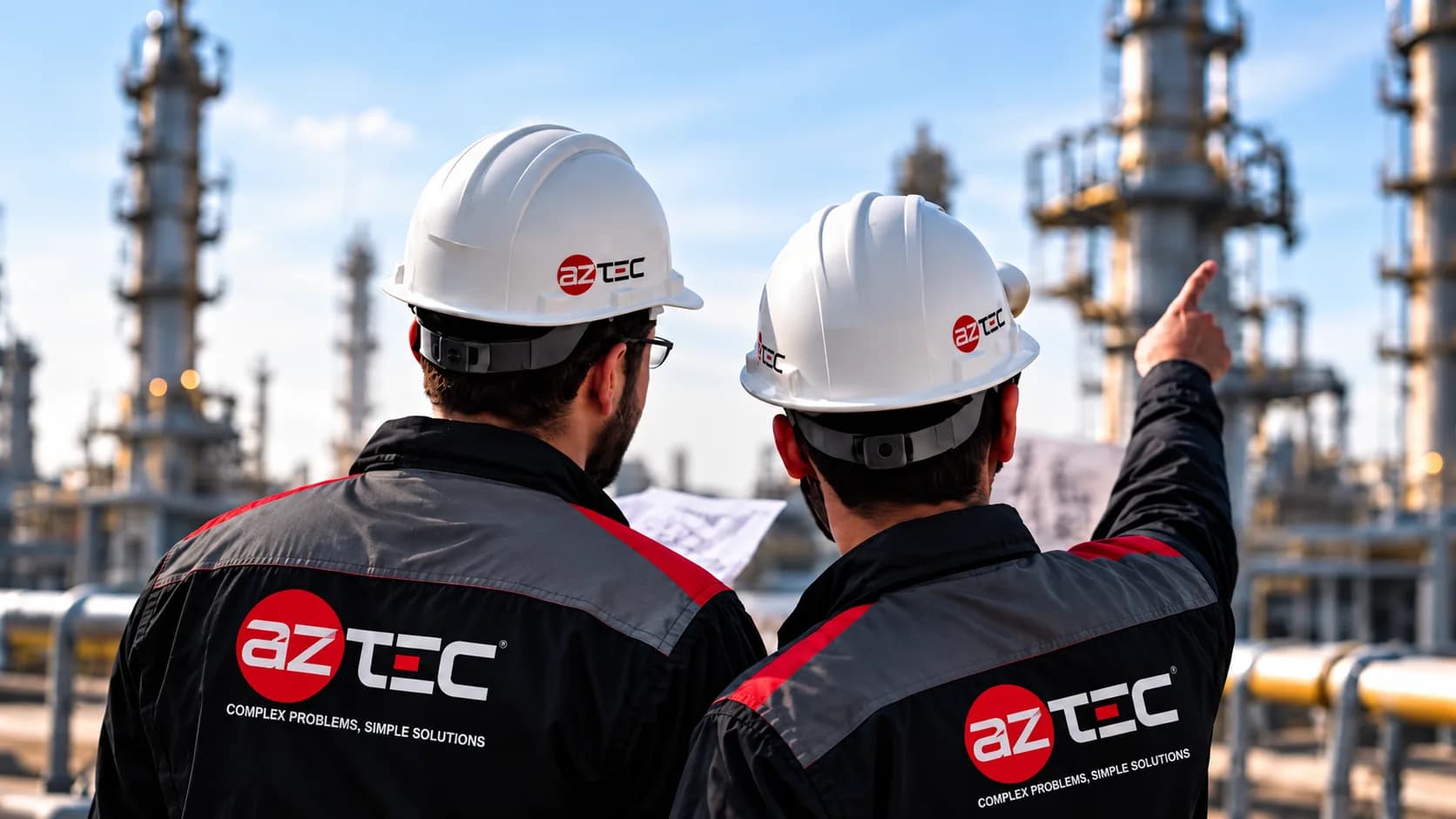 AZtec engineers in safety helmets conducting plant site audit and strategy assessment