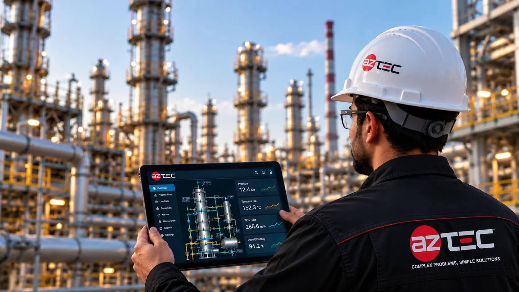 AZtec field service engineer conducting plant maintenance check with tablet