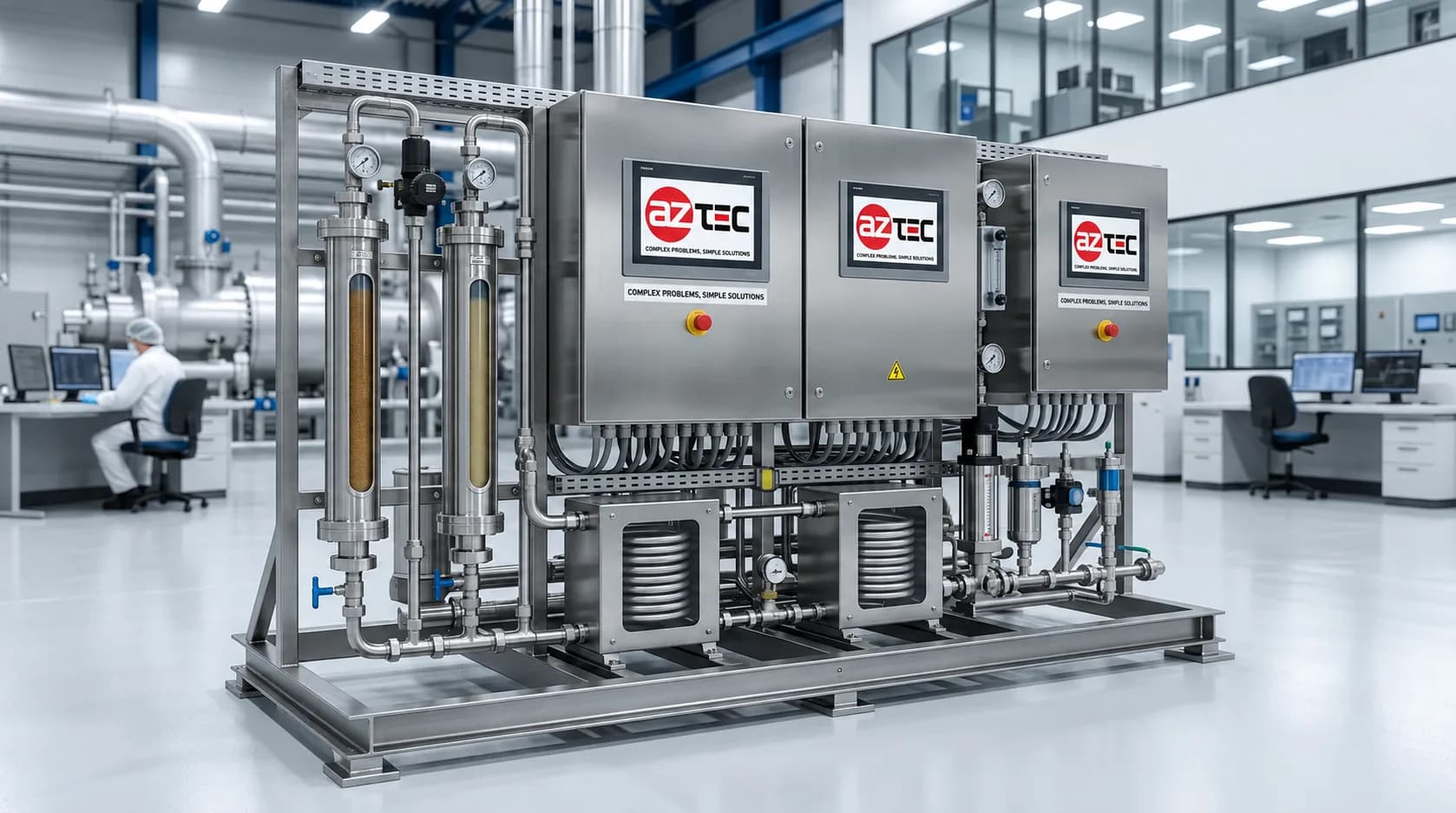 Custom engineered sampling system skid enclosure with stainless steel sample coolers and cation columns